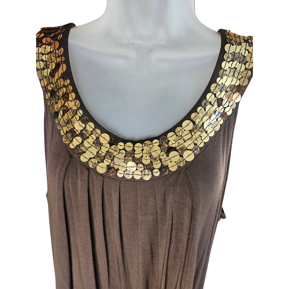Michael Kors Brown Gold Sequin Top Sz XL Sleeveless Flowy - Picture 3 of 7